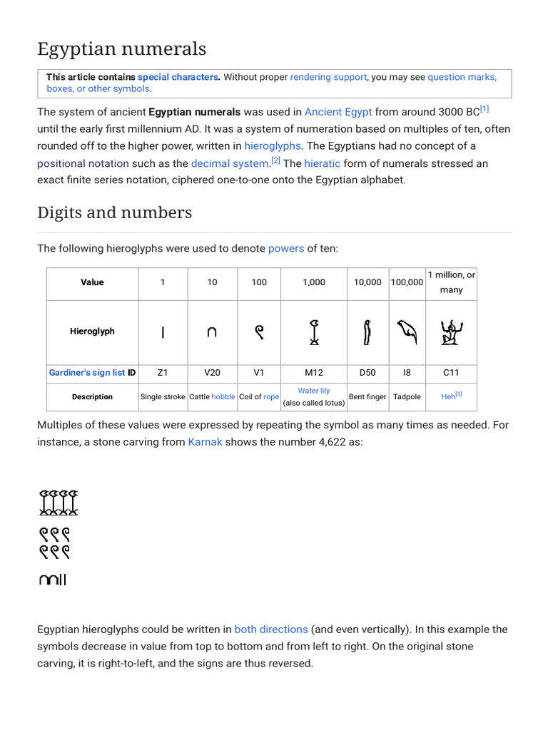 Egyptian Numerals - Wikipedia | PDF | Numbers | Ancient Egypt