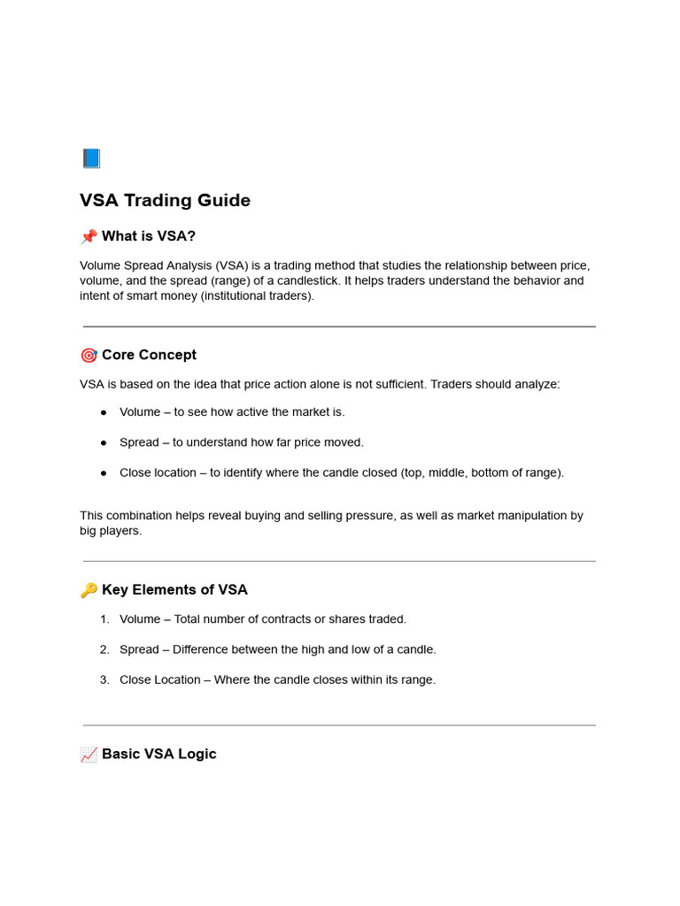 VSA Trading Guide: Key Concepts & Cheat Sheet | PDF