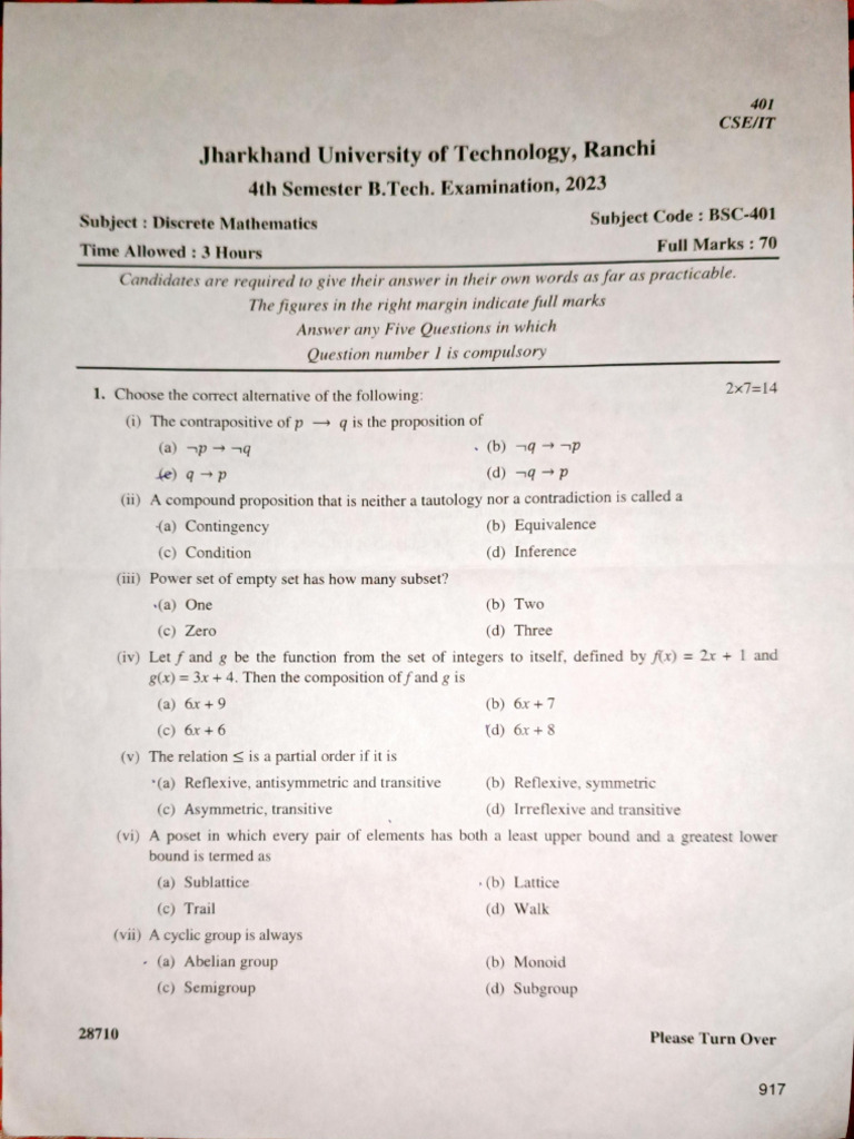 BTech 4th Sem JUT Maths Question Paper | PDF