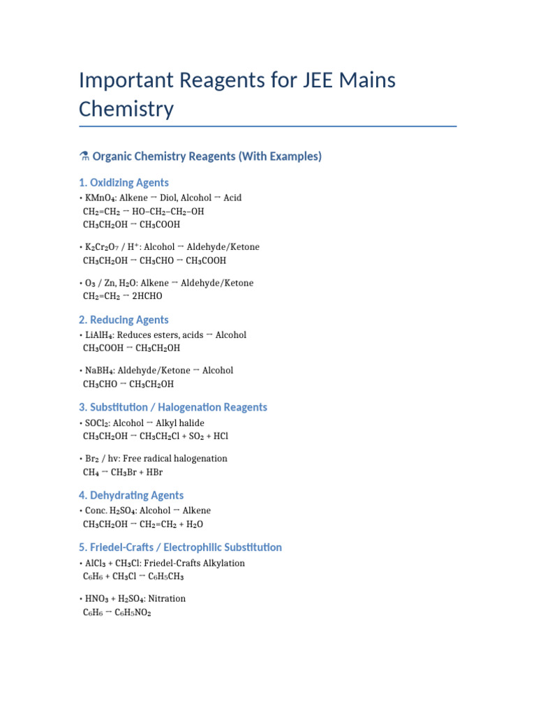 Key Organic Chemistry Reagents for JEE | PDF