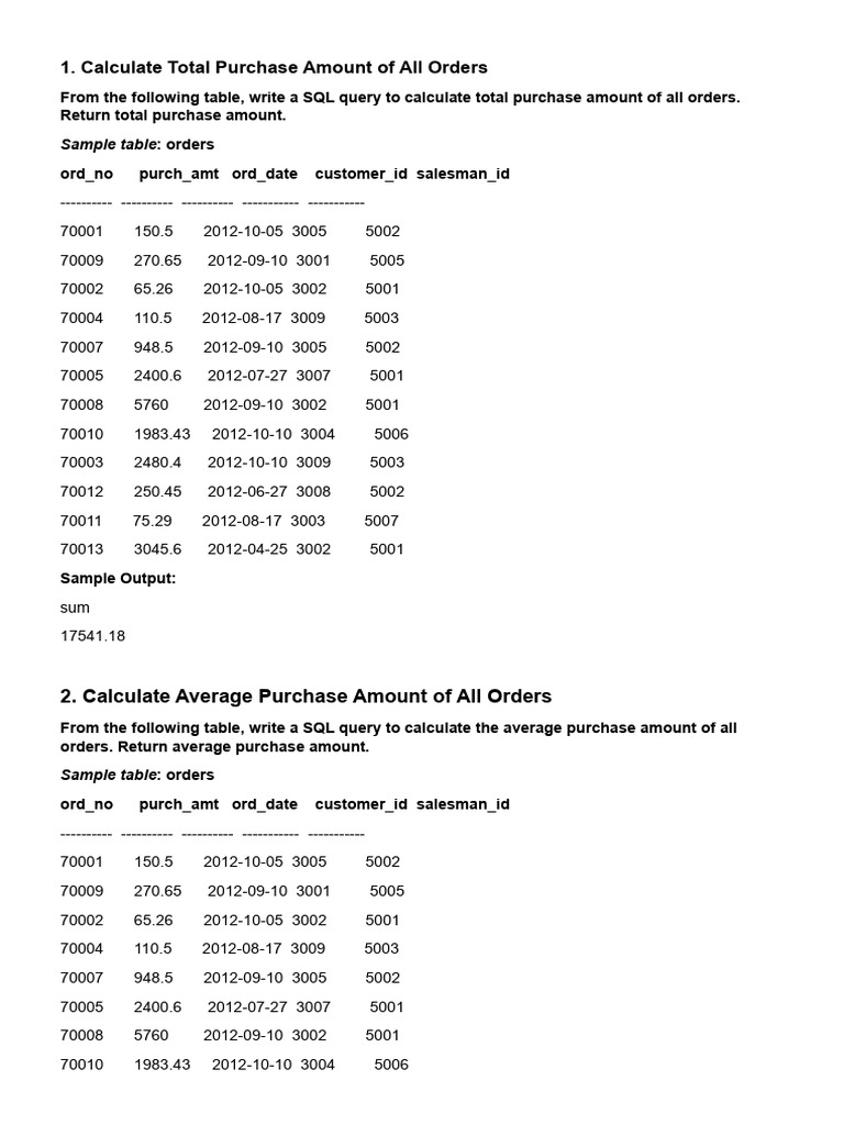 SQL Queries for Order and Customer Analysis | PDF | Table (Database) | Sql