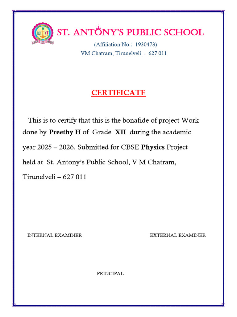 CBSE Physics Project Certificate | PDF
