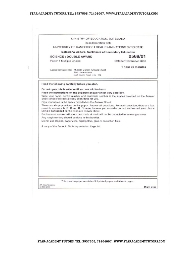 Bgcse Sda Paper 1 2006.0 | PDF