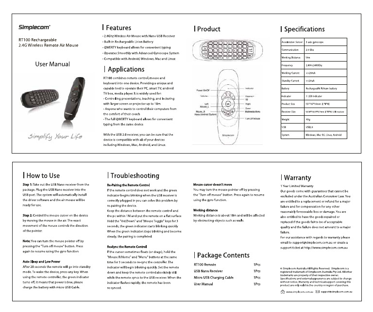 Simplecom rt100 User Manual | PDF