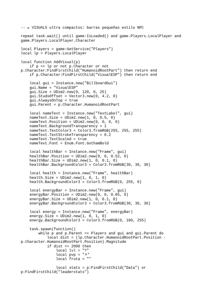 Roblox NPC Visual ESP Script | PDF | Computer Programming