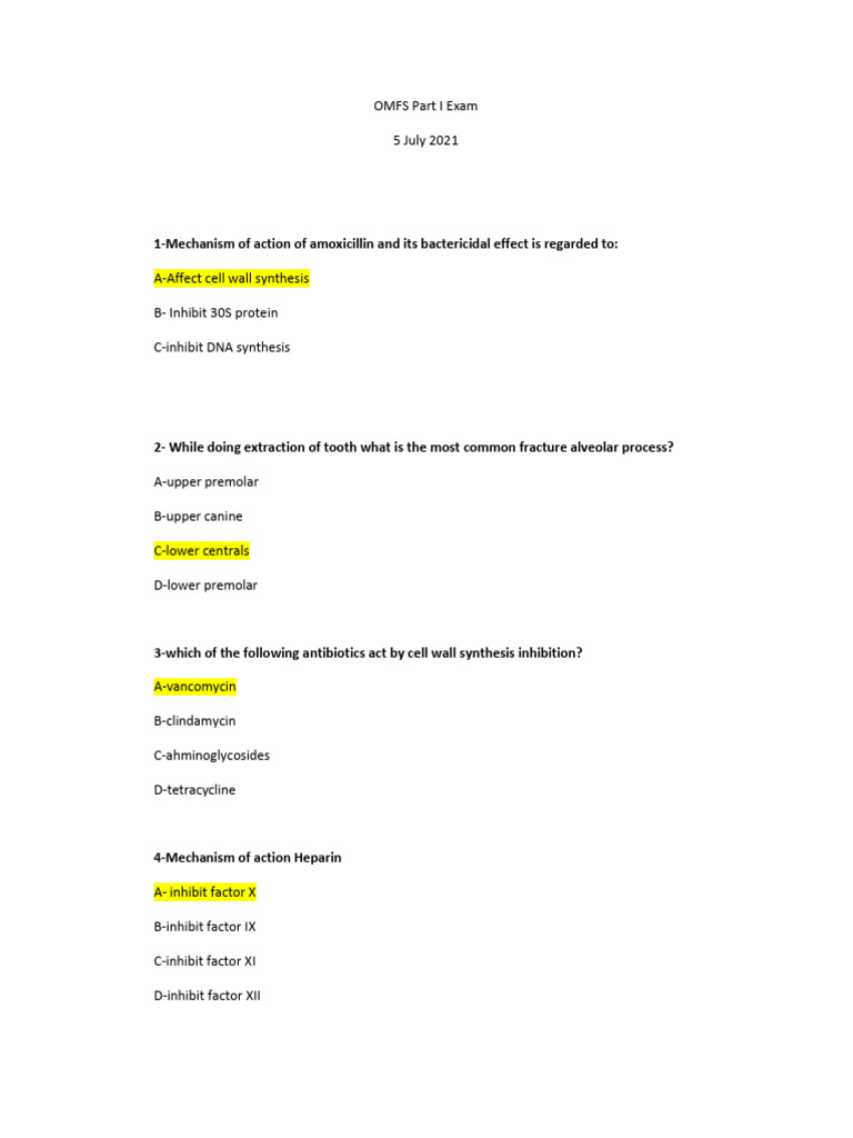Omfs Part I Exam 2021 | PDF | Medical Specialties | Clinical Medicine