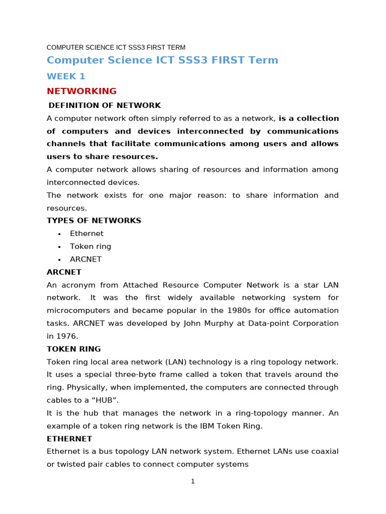 Networking Concepts for SS3 Students | PDF | Network Topology ...