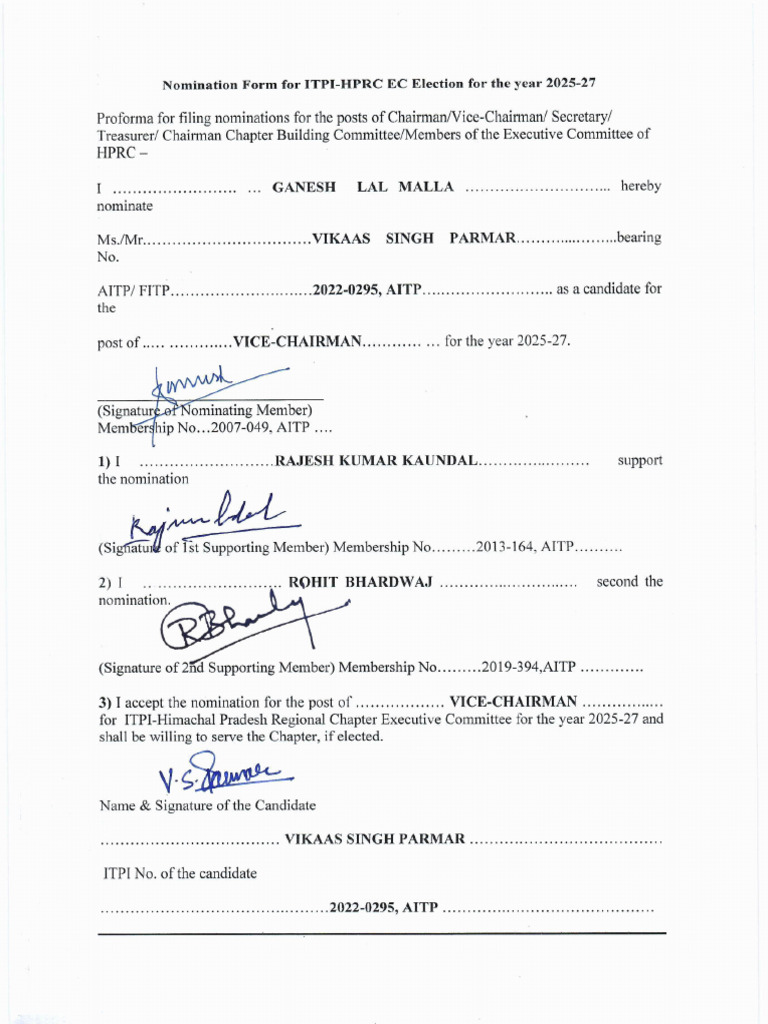 Nomination Vice Chairman | PDF