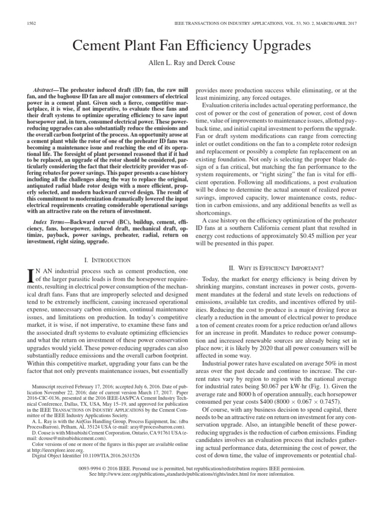 Cement Fan Efficiency Upgrades | PDF | Horsepower