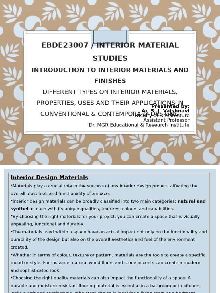 Interior Design Materials Overview | PDF | Plywood | Flooring