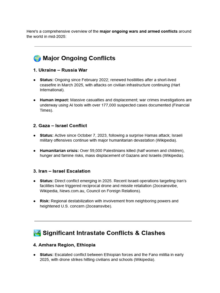 Major Global Conflicts Overview 2025 | PDF | Gaza Strip | International ...