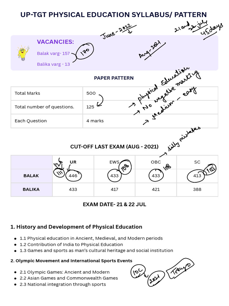 UP-TGT Physical Education Exam Guide | PDF | Physical Therapy | Sports