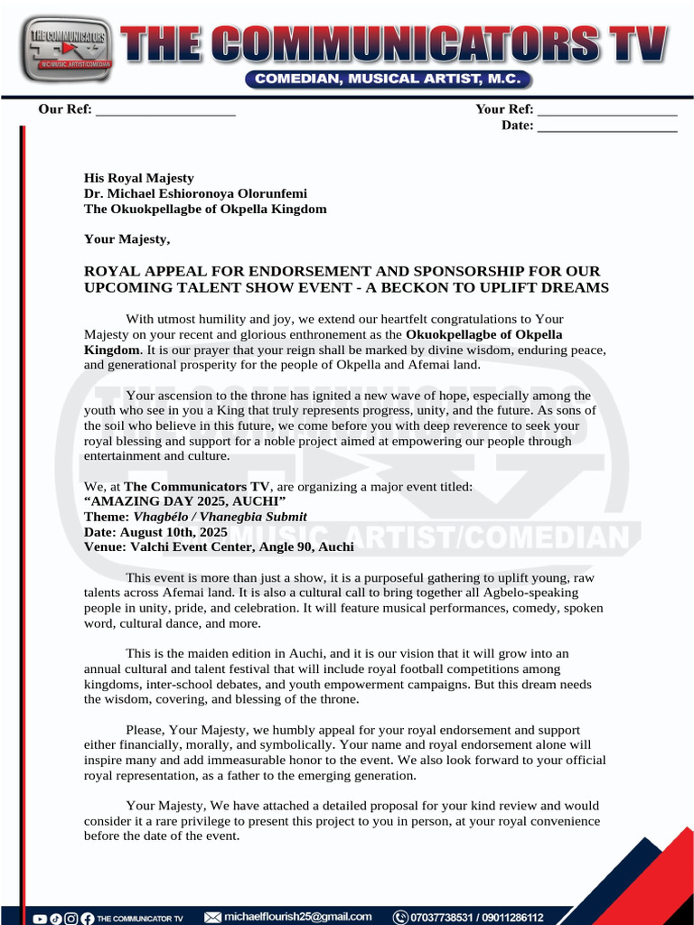 Royal Endorsement Request for Talent Show | PDF | Faith | Spirituality