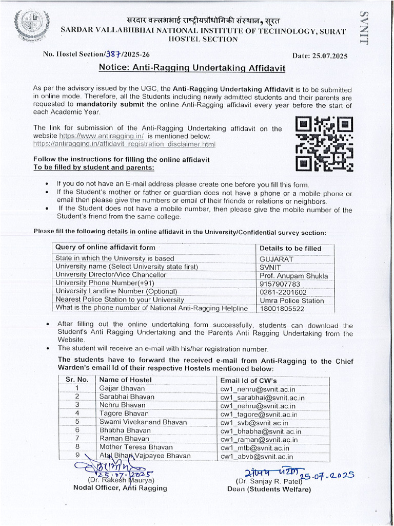 Notice - Anti-Ragging Undertaking Affidavit | PDF