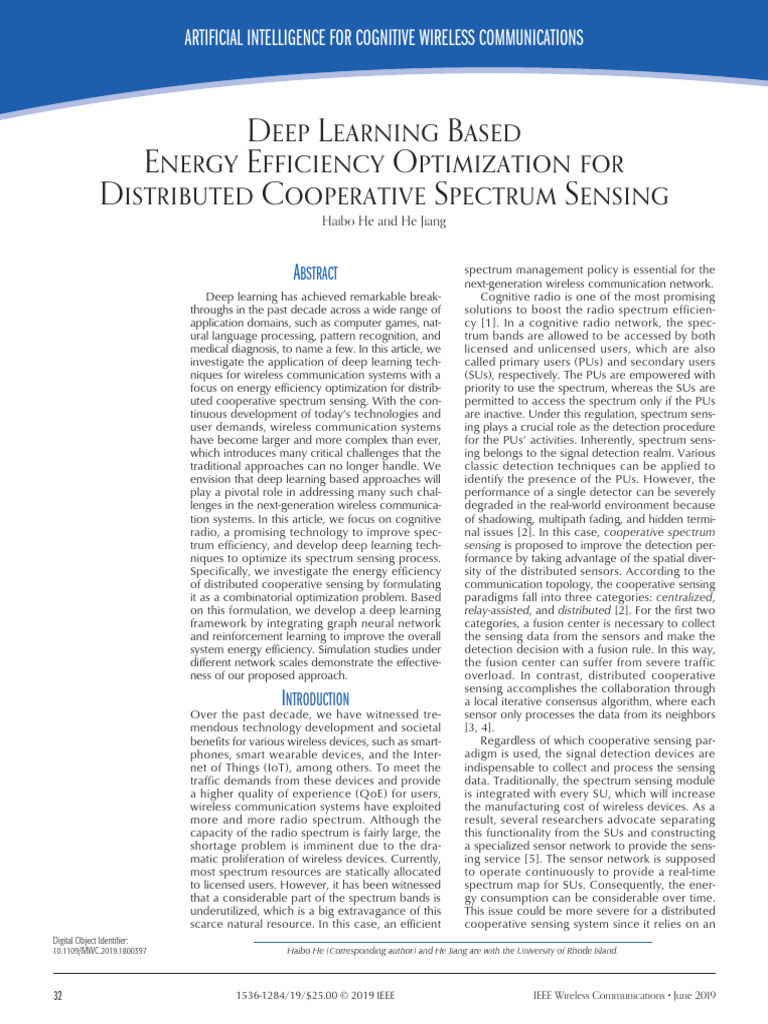 Deep Learning for Energy-Efficient Spectrum Sensing | PDF | Cognitive ...