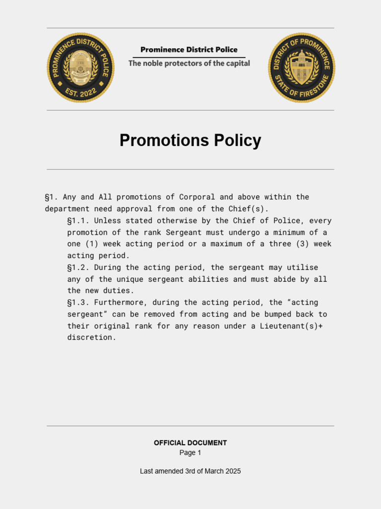 Promotions Policy for Corporals and Above | PDF