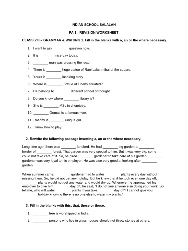 Pa 1 - Revision Worksheet With Key-2 | PDF