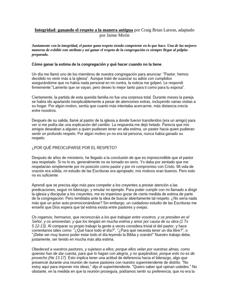 Cómo un Pastor Gana Respeto en la Iglesia | PDF | Mujer | La violencia ...