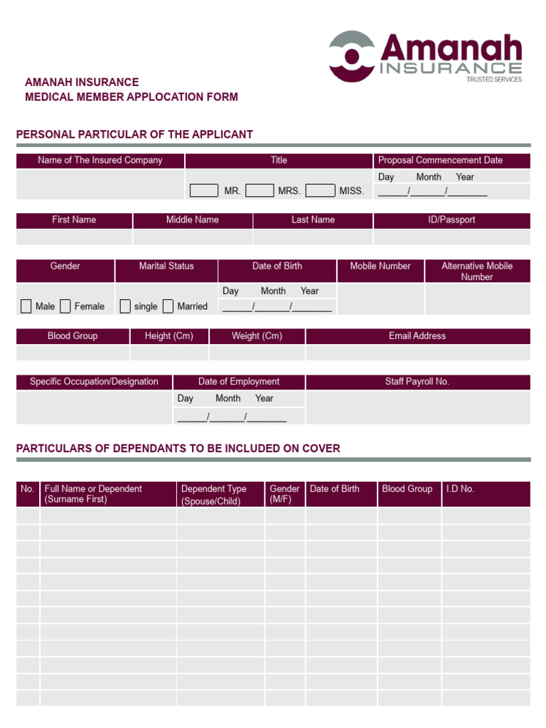 Medical Insurance Application Form | PDF | Surgery | Stroke