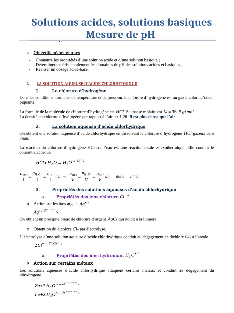 Propriétés des solutions acides et basiques | PDF | Ph | Hydroxyde de ...