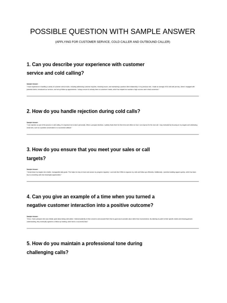 Customer Service & Lead Generation Interview Tips | PDF | Customer ...
