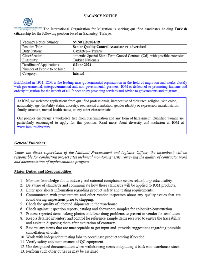 Senior Quality Control Associate Vacancy | PDF | Team Building ...
