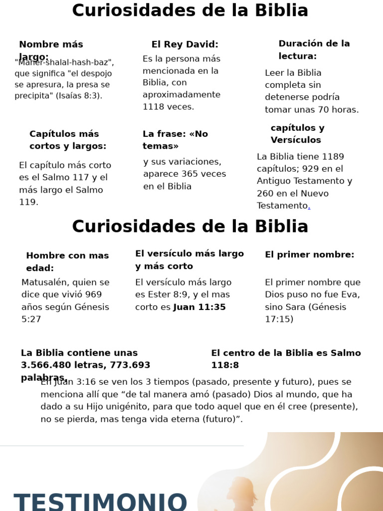 Curiosidades y Datos de la Biblia | PDF | Canon bíblico | Biblia