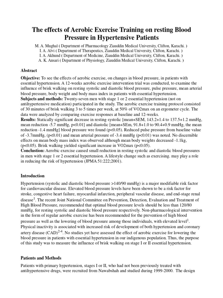The Effects of Aerobic Exercise Training | PDF | Blood Pressure ...