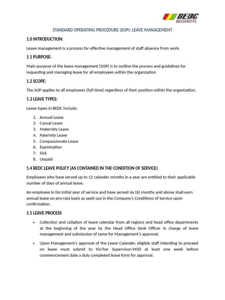 Leave Management SOP Overview | PDF