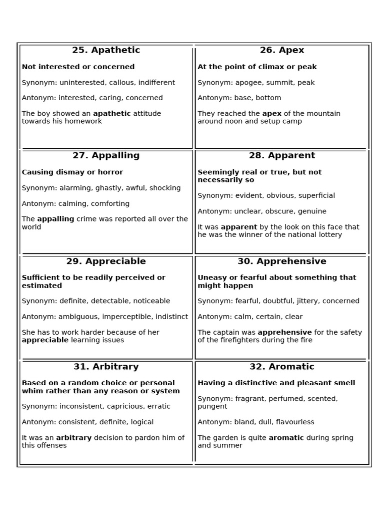 Vocabulary Flash Cards - 4 | PDF