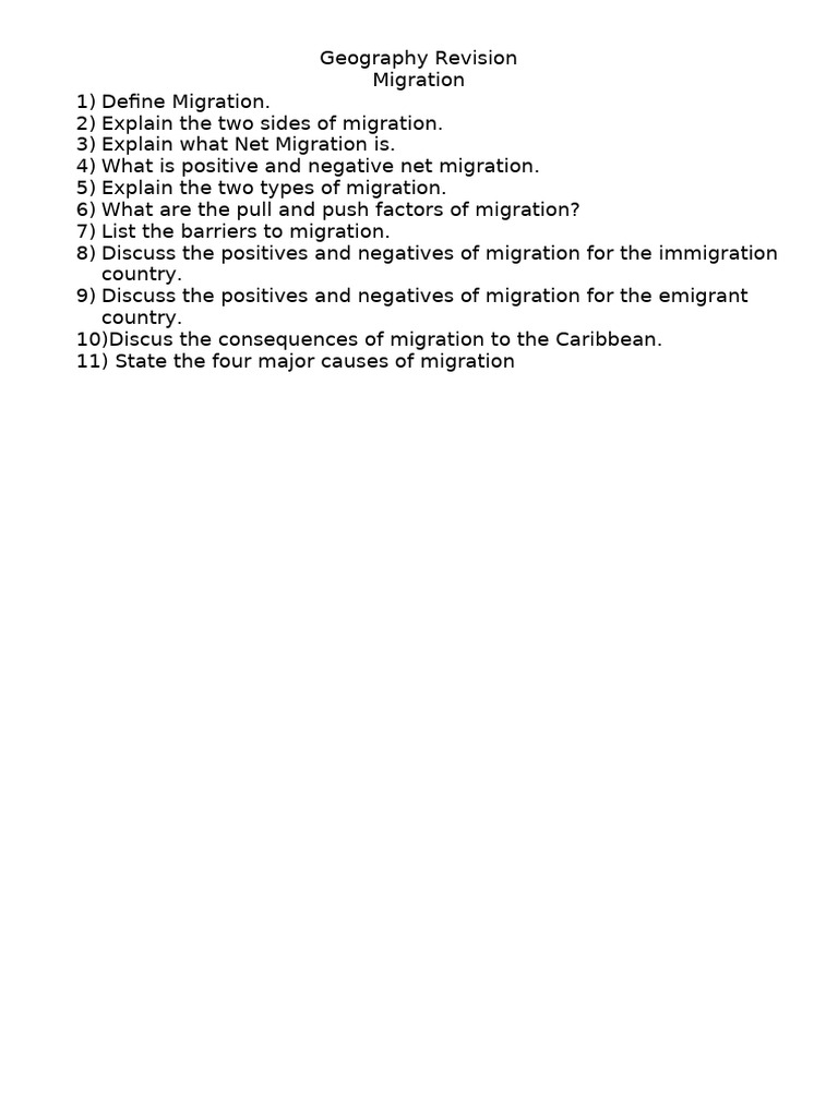 Geography Revision, Migration. | PDF