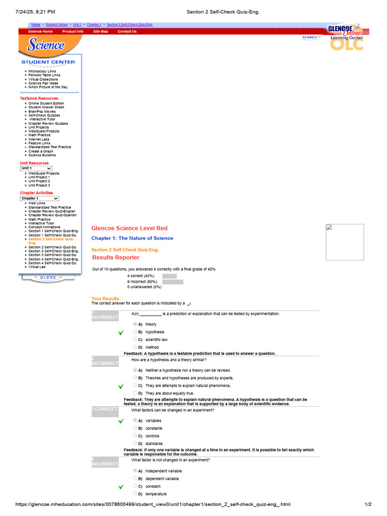 Scientific Method Self-Check Quiz Results | PDF | Experiment | Hypothesis