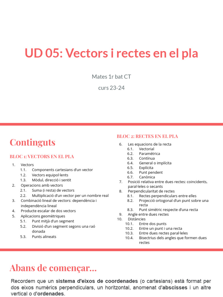 UD 05 Vectors I Rectes en El Pla | PDF