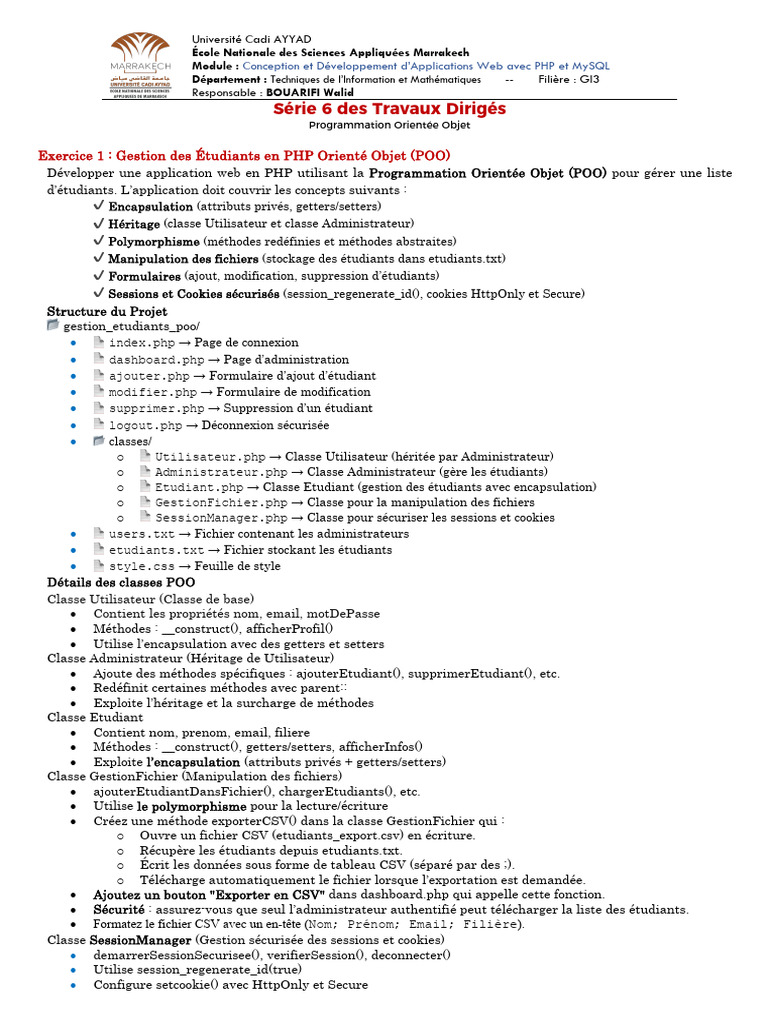 Gestion des Étudiants en PHP POO | PDF | Programmation orientée objet ...