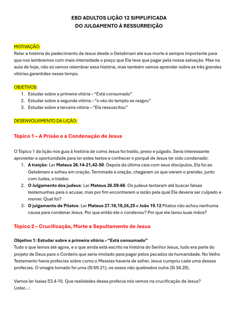Do Julgamento à Ressurreição: Lições 12 | PDF | Jesus | Ressurreição de ...