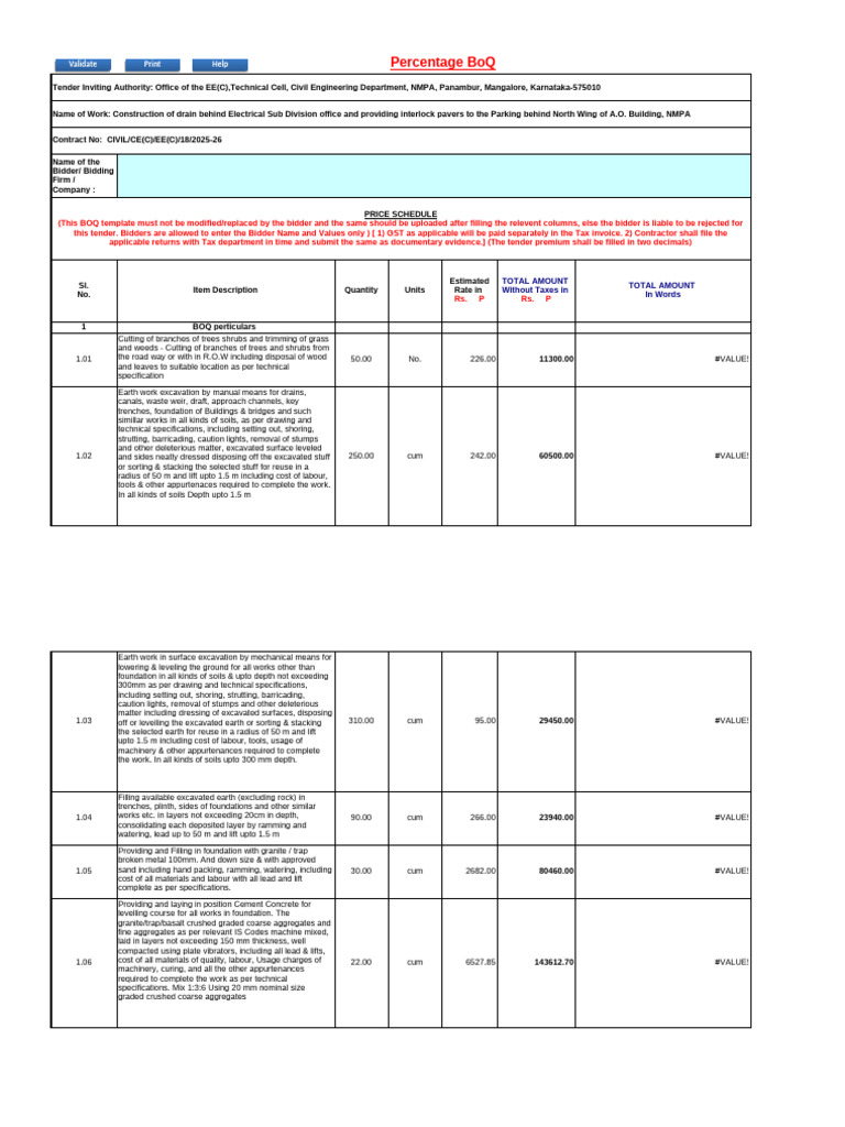 Mangalore Drain Construction BoQ Details | PDF | Concrete ...