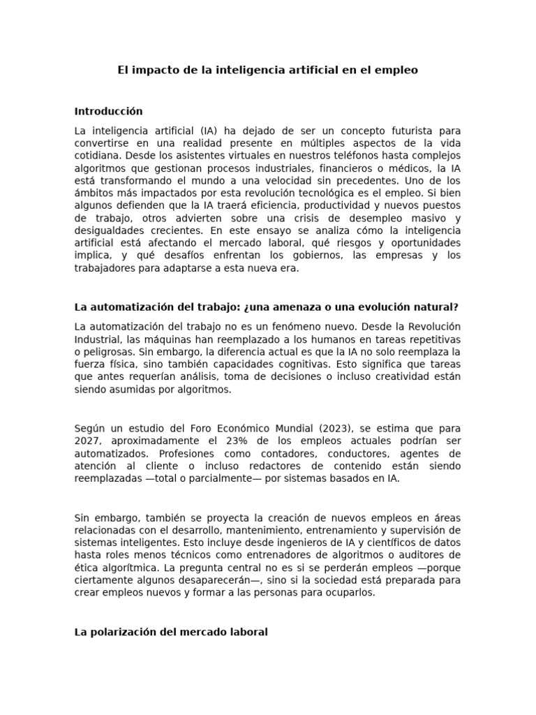 Impacto de la IA en el empleo actual | PDF | Inteligencia artificial ...