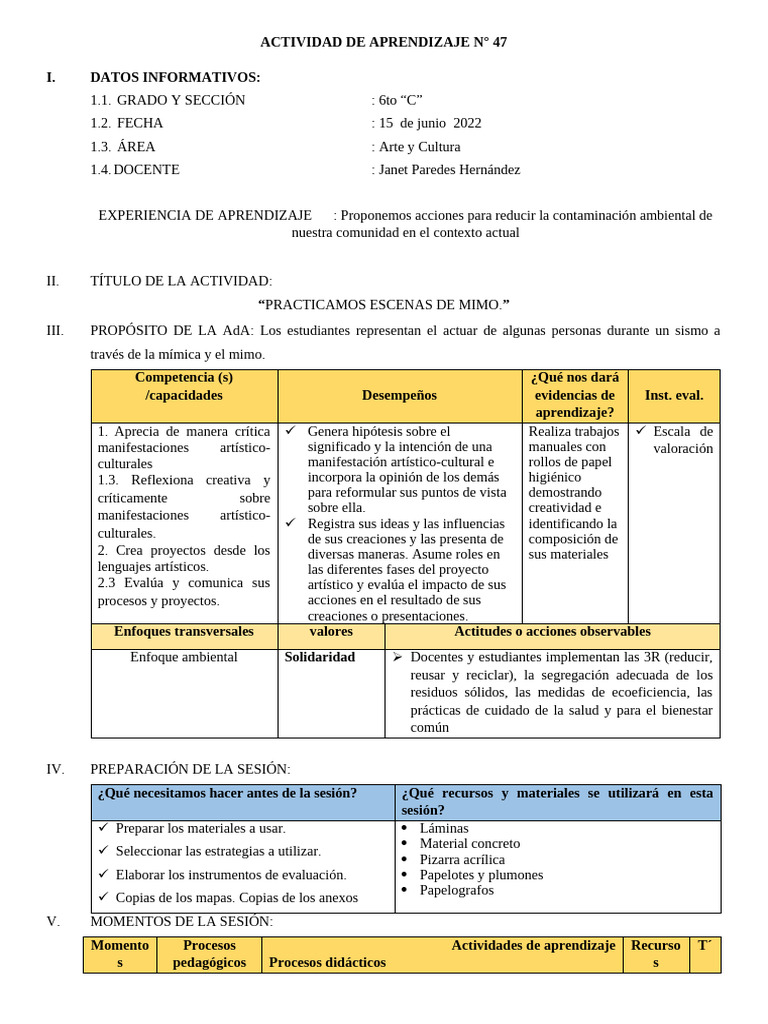 Sesion Arte 15 de Junio | PDF | Aprendizaje | Educación en artes liberales