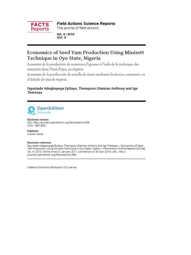 Economics of Yam Production in Oyo | PDF | Agriculture
