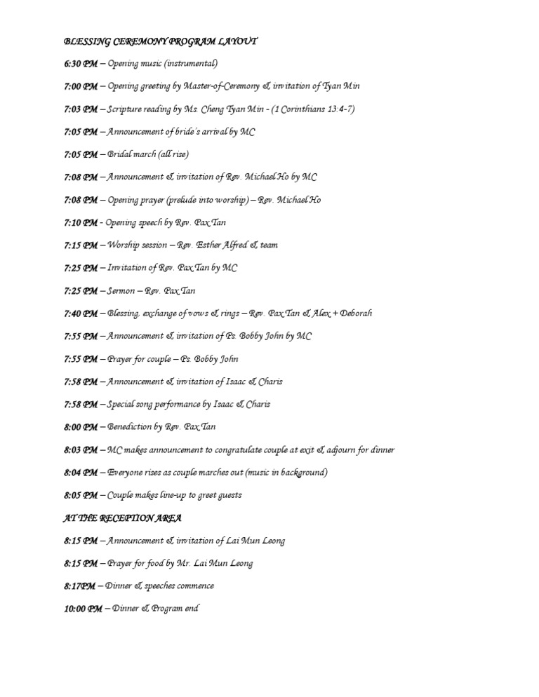 Blessing Ceremony Program Layout Pdf Wedding Ceremonies