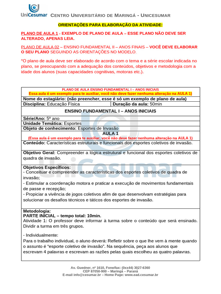 Plano de Aula Pronto | PDF | Lição | Brasil