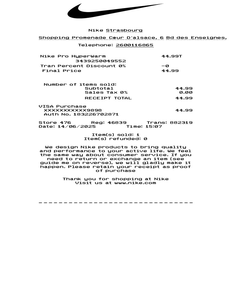 Nike Receipt | PDF