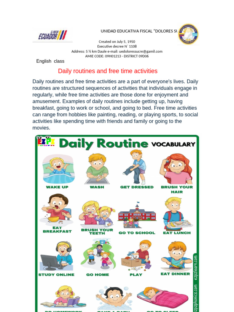 Daily Routines and Free Time Activities FIRST COURSES | PDF
