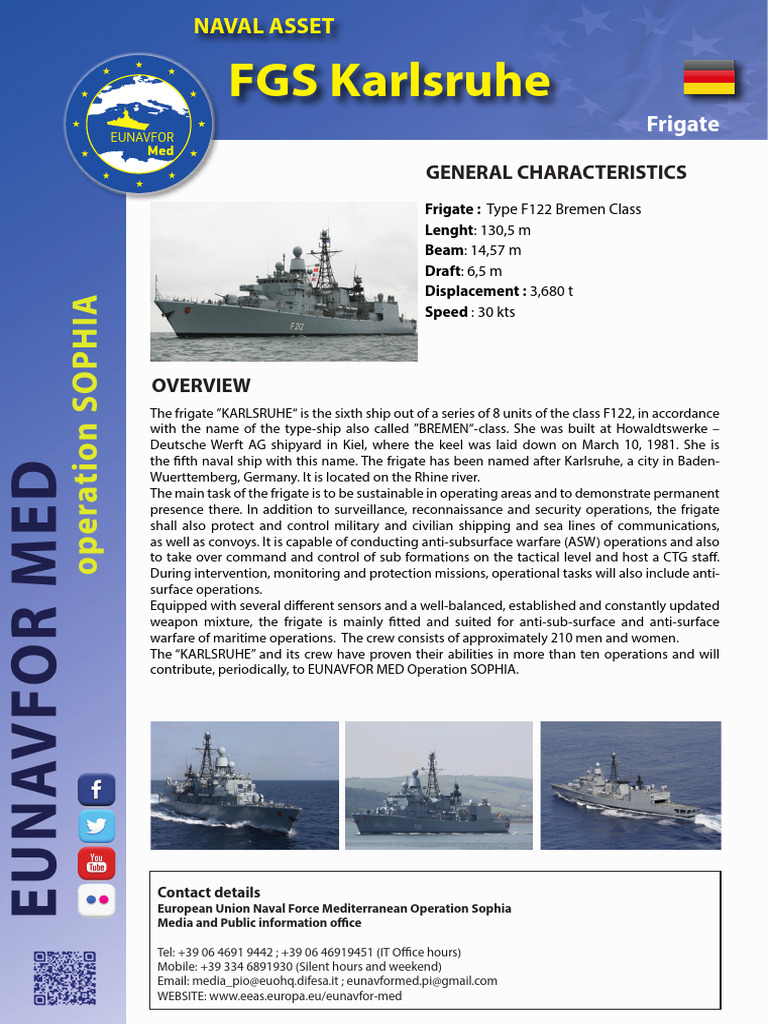F 212 FGS Karlsruhe (Type F122) | PDF | Frigate | Ships