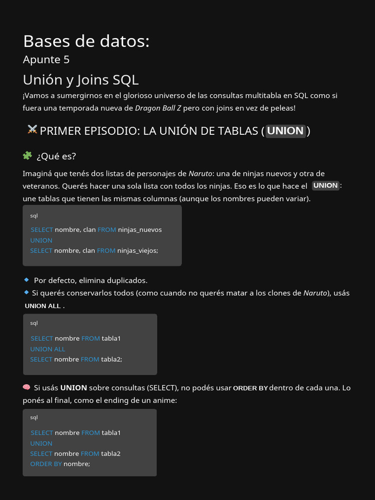 Unión y Joins en SQL: Guía Completa | PDF | SQL | Bases de datos