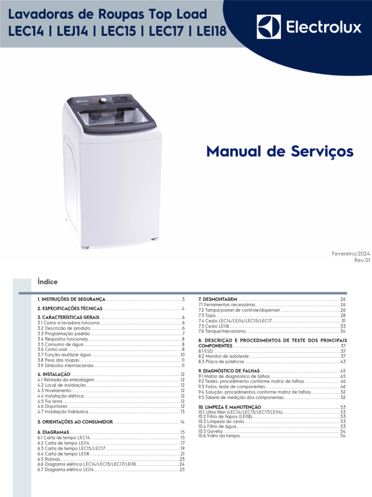 Manual da Lavadora Electrolux LEC15 | PDF | Eletricista