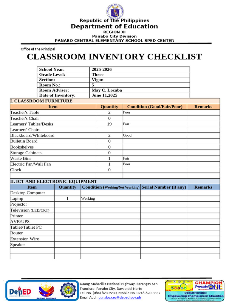 Classroom Inventory Template | PDF | Classroom | Computing