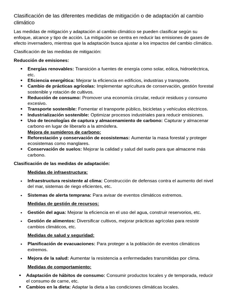 Medidas de Mitigación y Adaptación Climática | PDF | Mitigación del ...