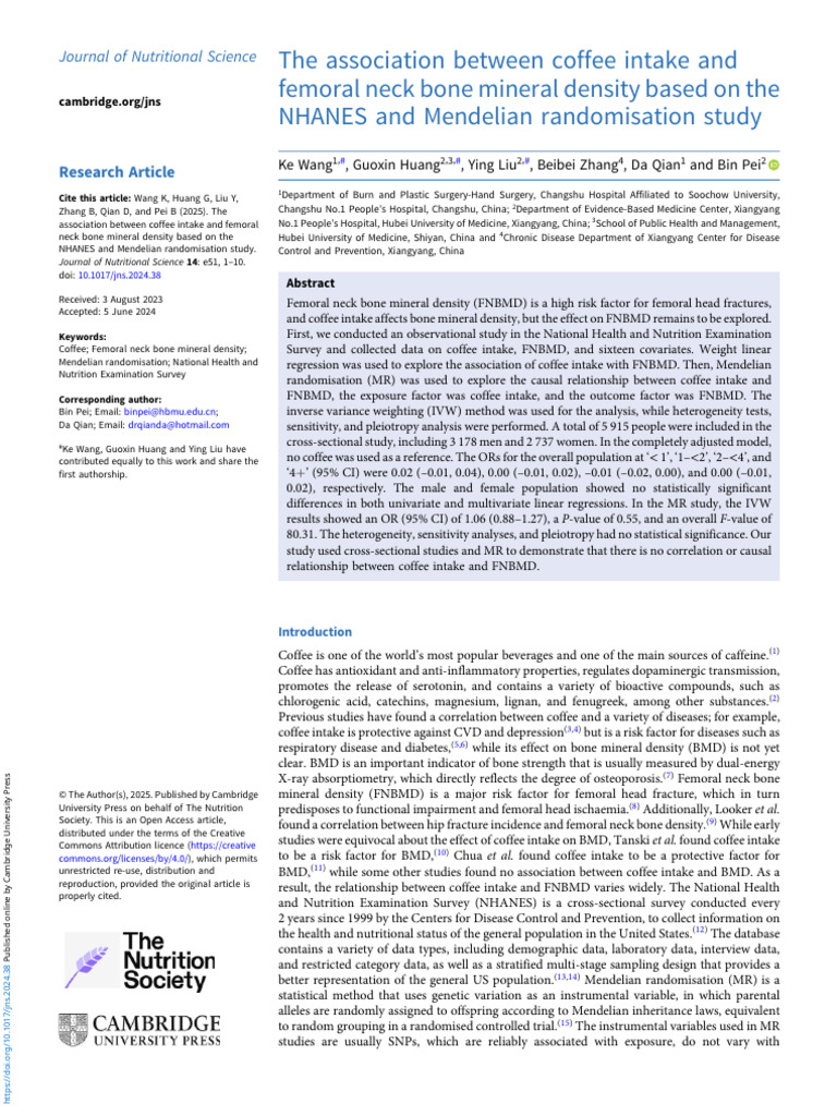 The Association Between Coffee Intake and Femoral Neck Bone Mineral ...