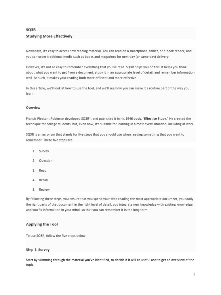 Mastering SQ3R for Effective Learning | PDF | Human Communication ...